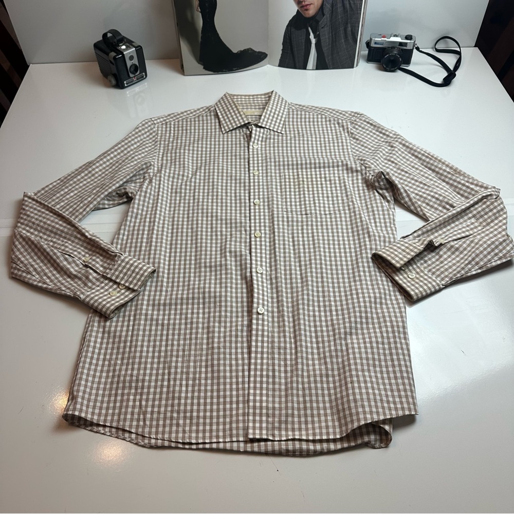 Michael Kors Brown and White Checkered Shirt